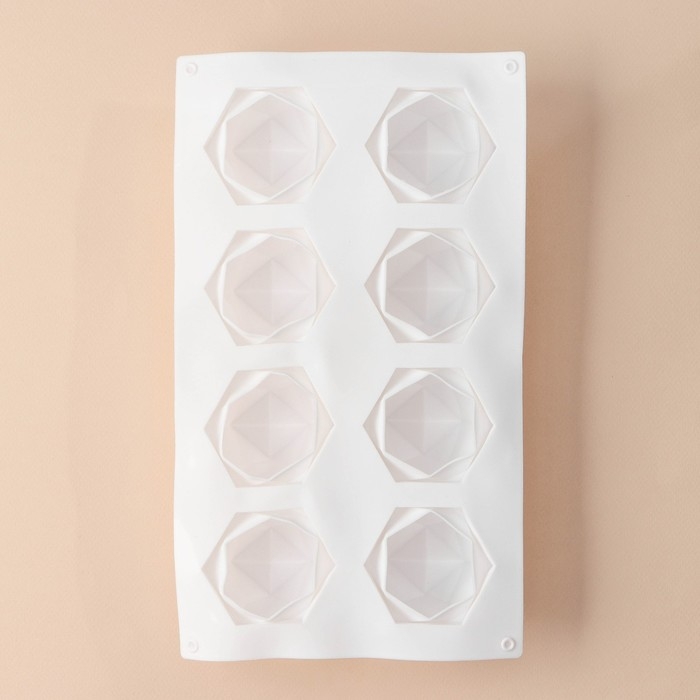 Форма для муссовых десертов и выпечки KONFINETTA «Грани», силикон, 29,5×17,2 см, 8 ячеек (5,6×6,4×4,5 см), цвет белый Форма для муссовых десертов и выпечки KONFINETTA «Грани», силикон, 29,5×17,2 см, 8 ячеек (5,6×6,4×4,5 см), цвет белый