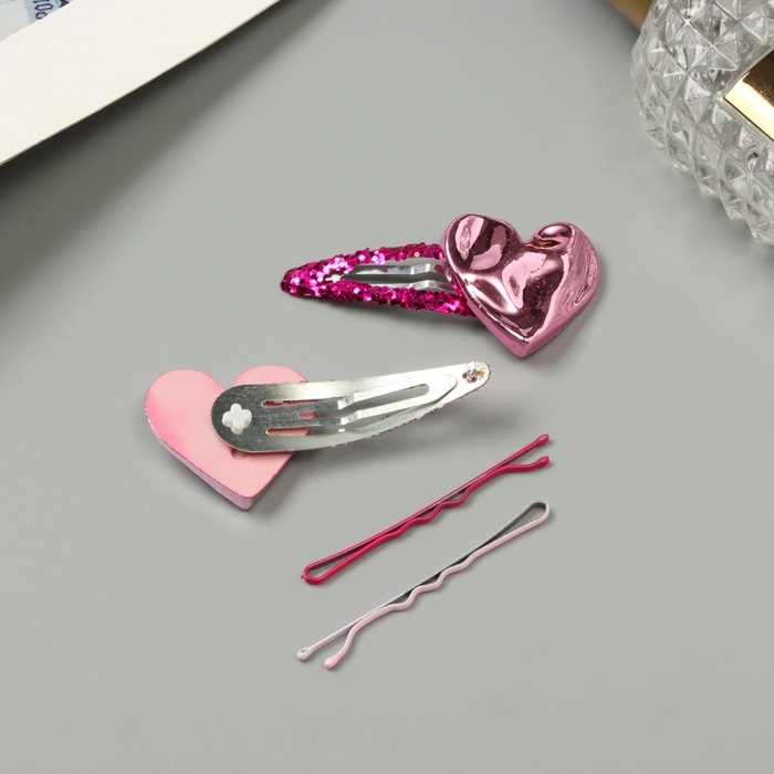 Невидимка для волос "Беатрис" (набор 10 шт) сердце, 5 и 5,5 см, розовый