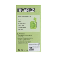 Наушники беспроводные Air31, TWS, вакуумные, BT 5.0, 45/230 мАч, прозрачные, зелёные Наушники беспроводные Air31, TWS, вакуумные, BT 5.0, 45/230 мАч, прозрачные, зелёные
