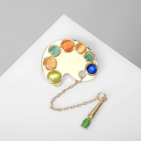 Брошь-кулон &laquo;Палитра&raquo; с кистью, цветная в золоте