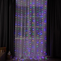 Гирлянда &laquo;Занавес&raquo; 2 &times; 3 м роса, IP20, серебристая нить, 450 LED, свечение мульти, 8 режимов, 220 В