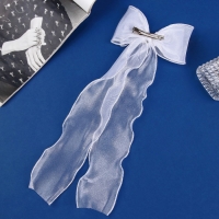 Зажим для волос "Школьница" бантик, 12х30 см, белый с жемчужинкой Зажим для волос "Школьница" бантик, 12х30 см, белый с жемчужинкой