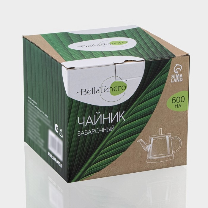 Чайник заварочный стеклянный с бамбуковой крышкой и металлическим фильтром BellaTenero &laquo;Бамбук&raquo;, 600 мл, 19&times;11,3&times;12,2 см