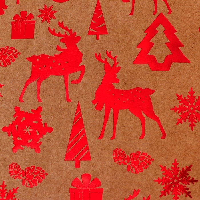 Пакет крафт с тиснением, круглая ручка, Пакет крафт с тиснением, круглая ручка, "Лес" 33 х 25 х 12 см, 120 г