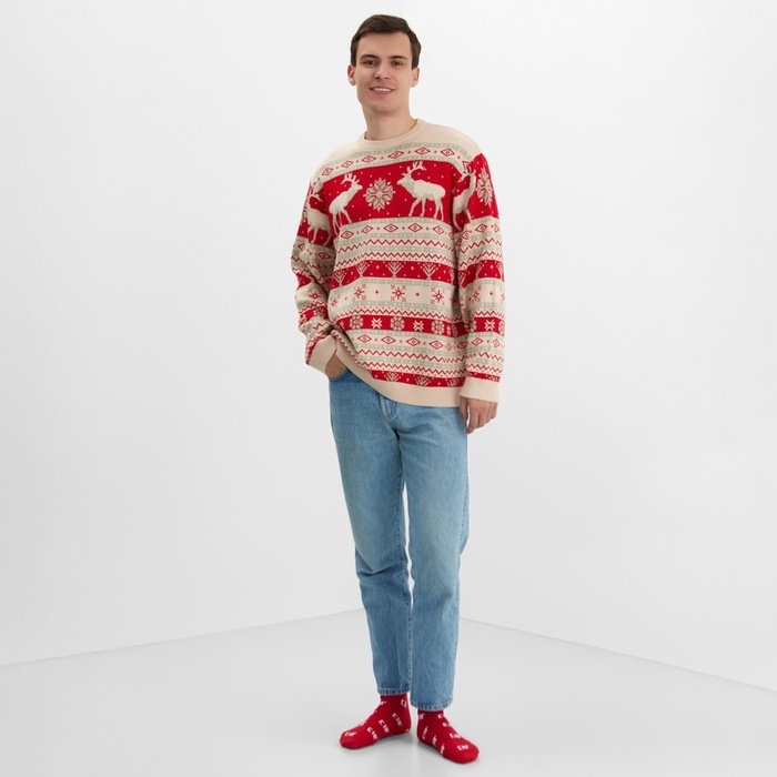 Новый год. Джемпер вязаный KAFTAN Scandinavia размер 56, красный Новый год. Джемпер вязаный KAFTAN Scandinavia размер 56, красный
