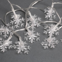 Гирлянда &laquo;Нить&raquo; 3 м с насадками &laquo;Снежинки большие&raquo;, IP20, прозрачная нить, 20 LED, батарейки AAх3 (нет в комплекте), свечение мульти