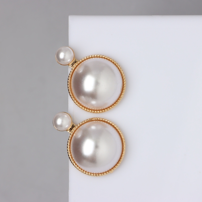 Серьги с жемчугом &laquo;Великолепие&raquo; два круга, цвет белый в золоте