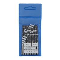 Сверло по металлу ТУНДРА, HSS, цилиндрический хвостовик, 4&times;75 мм, 10 шт.