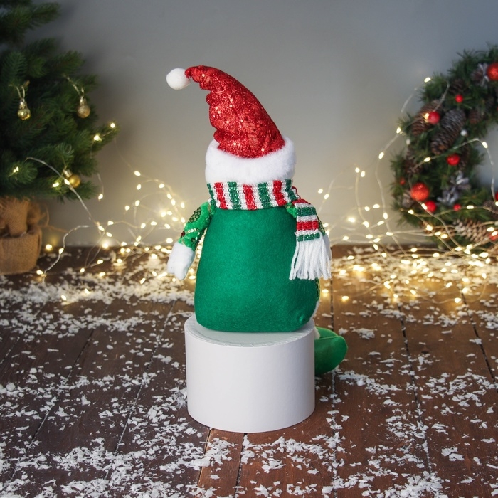 Мягкая игрушка Мягкая игрушка "Снеговик в сияющем костюме и шарфике" 49х19 см, красно-зелёный