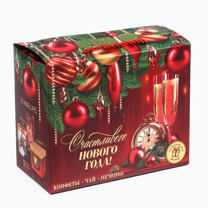 Подарочный набор новогодний &laquo;Счастливого года&raquo;: чай, конфеты, печенье брауни