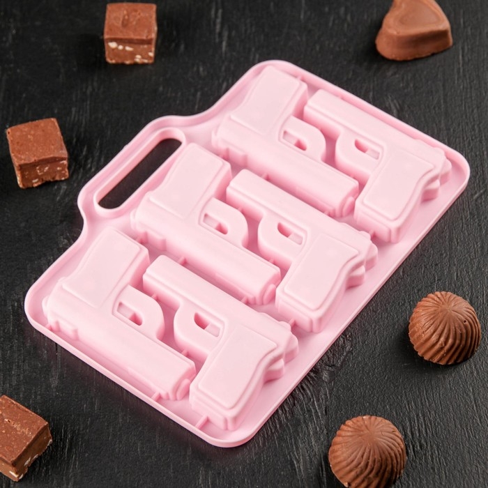 Форма для шоколада Доляна &laquo;Пистолет&raquo;, силикон, 18,7&times;13,4 см, 6 ячеек (7,5&times;5,1 см), цвет розовый