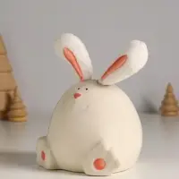 Сувенир керамика, текстиль "Зайчик круглый" белый 9х9,5х12 см