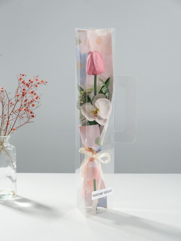 Букет из мыльных лепестков "Тюльпан с орхидеей" розовый 8,5х7,4х38,6 см
