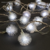 Гирлянда &laquo;Нить&raquo; 5 м с насадками &laquo;Ёжики белые&raquo;, IP20, прозрачная нить, 30 LED, свечение белое, 8 режимов, 220 В