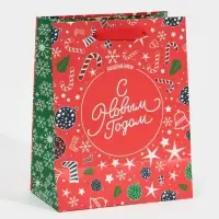 Пакет подарочный новогодний ламинированный &laquo;Снежинки&raquo;, MS 18 х 23 х 10 см