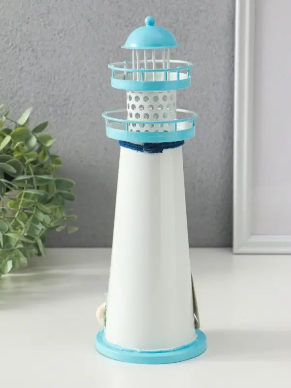 Сувенир настольный "Маяк с парусником" голубой, 3хLR1130, RGB, LED 9,5х9,5х28,5 см