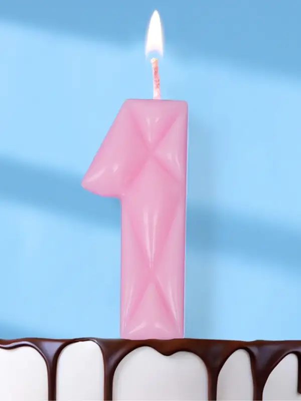 Свеча для торта &laquo;Цифра 1&raquo;, светло-розовая