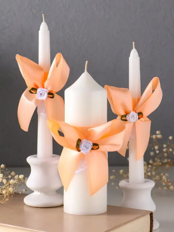 Свечи свадебные "Пышный" набор 3 шт (16 см + 2 шт по 18 см), абрикосовый