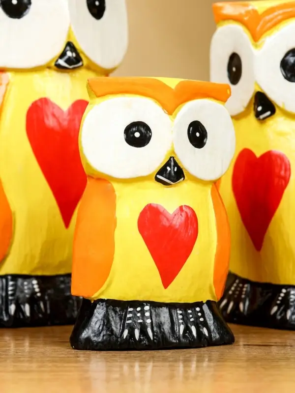 Набор сувенирный &laquo;Совята с сердечком&raquo;, h=15 см, h=12.5 см, h=9.5 см, дерево, оранжево-желтый