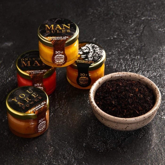 Подарочный набор &laquo;23 Февраля&raquo;: крем-мёд 5 шт. х 30 г., чёрный чай 50 г.