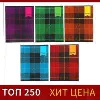 Тетрадь 48 листов в клетку Calligrata &laquo;Шотландка&raquo;, обложка мелованный картон, блок №2, белизна 75% (серые листы), МИКС