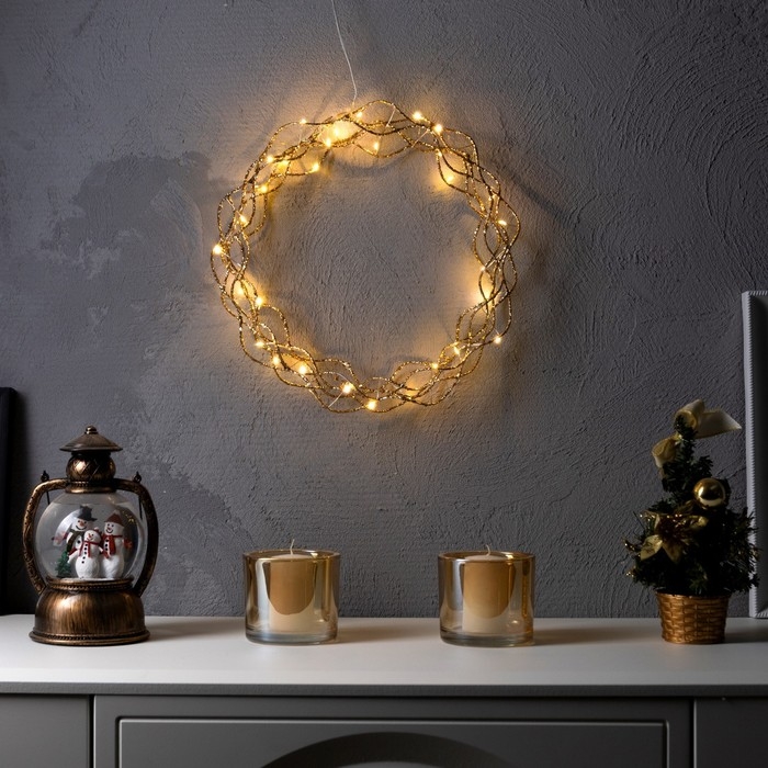 Светодиодная фигура &laquo;Плетёный венок&raquo; 30 см, металл, батарейки ААх3 (не в комплекте), свечение тёплое белое