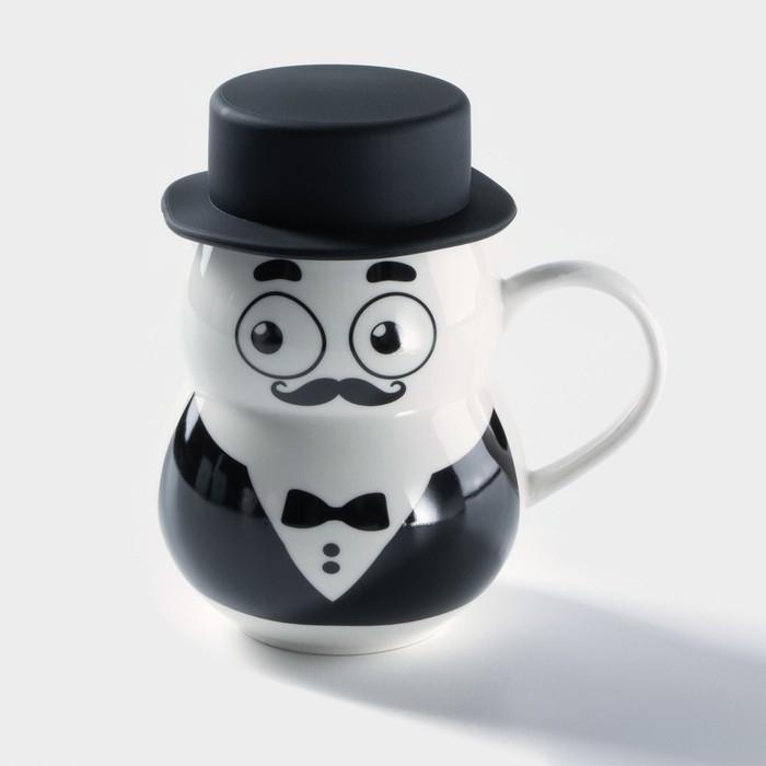 Кружка керамическая с силиконовой крышкой &laquo;Джентльмен&raquo;, 380 мл, рисунок МИКС