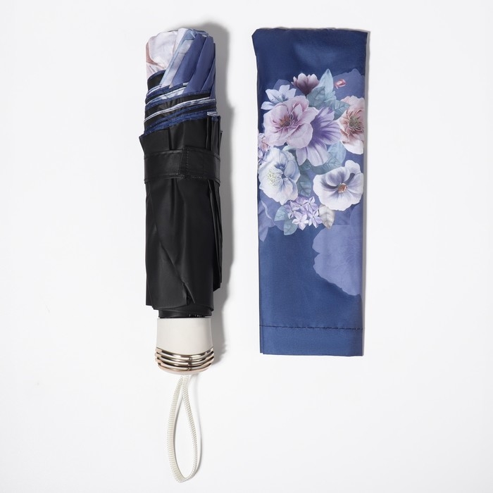 Зонт механический &laquo;Фиалки&raquo;, эпонж, 4 сложения, 8 спиц, R = 49/55 см, D = 110 см, цвет МИКС