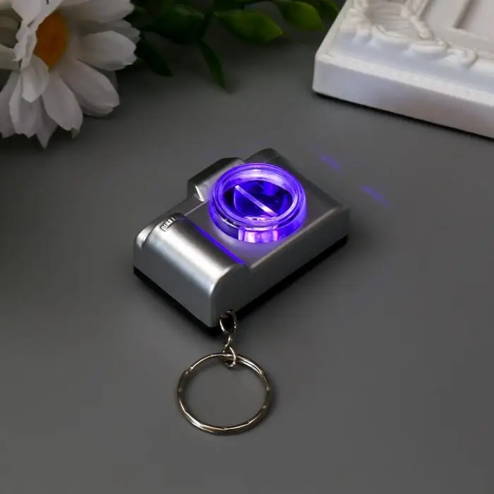 Фонарик брелок для ключей на кольце &laquo;Фотоаппарат&raquo;, мигает, золото/серебро, 3.3&times;4.8&times;2 см, МИКС