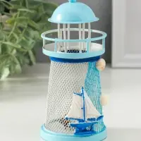 Сувенир настольный "Маяк с корабликом" сетка, голубой, 3хLR1130, RGB, LED 7,5х7,5х18 см