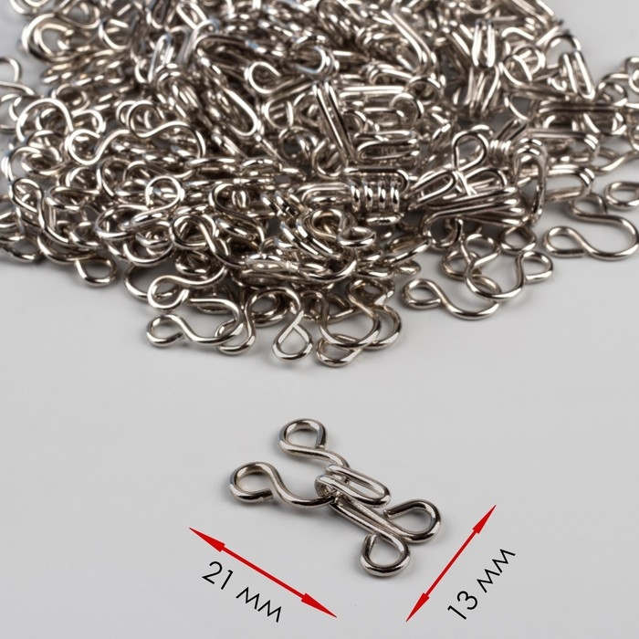 Крючок пришивной №4, 21 &times; 13 мм, 100 шт, цвет серебряный