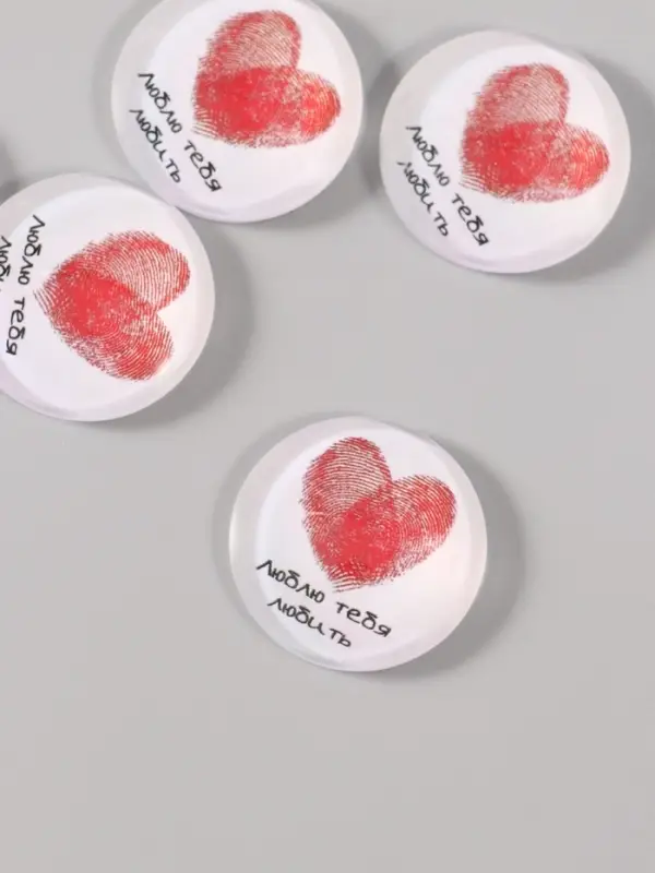 Кабошон стекло для творчества "Круг. Сердце отпечатки" 3х3 см