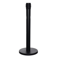 Стойка ограждения черная, с вытяжной лентой-470см белая, высота-90см, d-11см, напольный d-35см Стойка ограждения черная, с вытяжной лентой-470см белая, высота-90см, d-11см, напольный d-35см