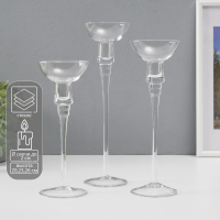 Подсвечник стекло набор 3 шт "Тет-а-тет" высота 26см, 23 см, 20 см Подсвечник стекло набор 3 шт "Тет-а-тет" высота 26см, 23 см, 20 см