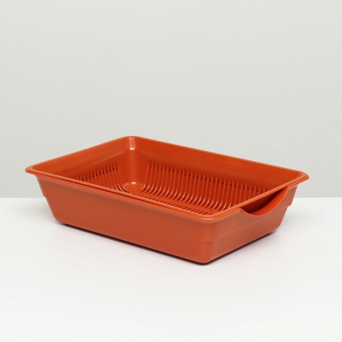 Туалет для кошек, 36&times;25&times;9 см, глубокий, с сеткой, пластик, коричневый