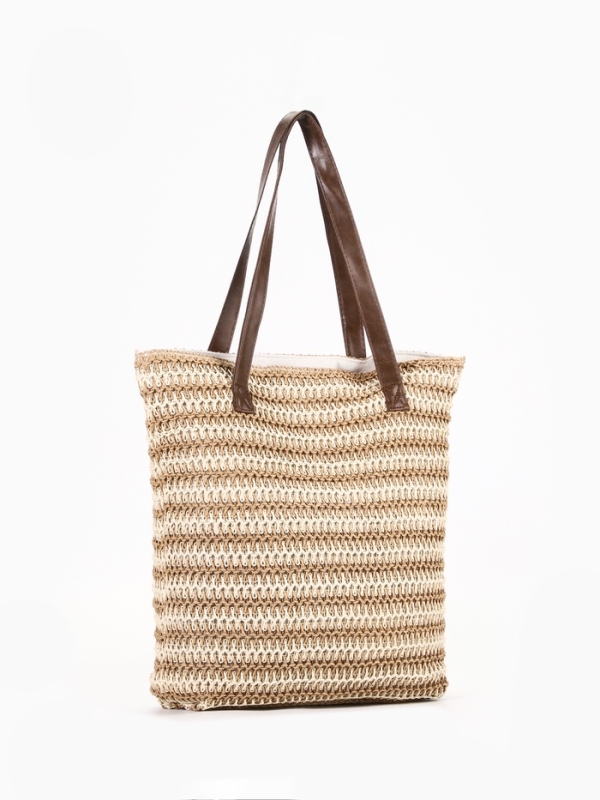 Сумка пляжная Полосы, 45*12*38, отд на молнии, подкладка, беж/коричневый Сумка пляжная Полосы, 45*12*38, отд на молнии, подкладка, беж/коричневый