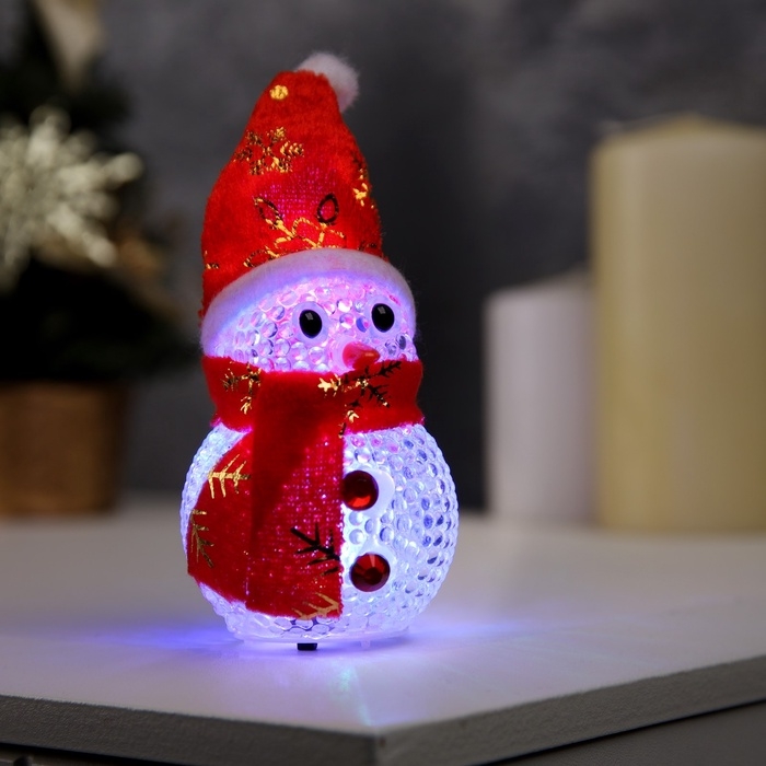 Ёлочная игрушка &laquo;Снеговик&raquo;, 10 см, от батареек, свечение мульти (RGB)