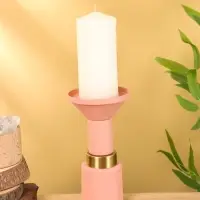 Подсвечник на 1 свечу текстурный "Пудровый" 10,5х10,5х20 см