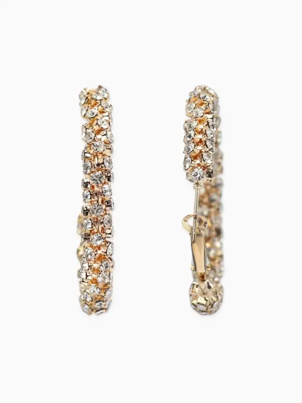 Серьги-кольца со стразами &laquo;Россыпь&raquo;, d=4.5 см, белые в золоте