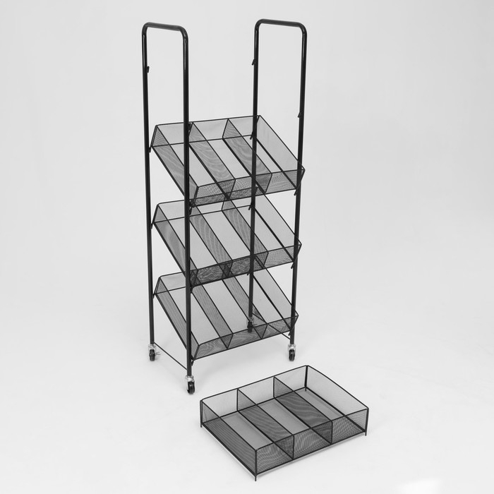 Стеллаж-накопитель разборный 4 этажа, 12 корзин, на колесах, 55&times;29&times;156 см, цвет чёрный