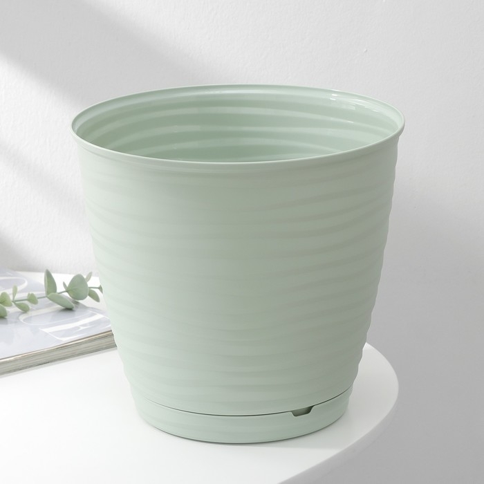 Горшок для цветов с поддоном Saffron, 5,4 л, d=22,4 см, h=20,5 см, цвет светло-зелёный