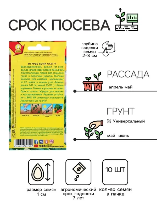 Семена Огурец "Соли сам F1", 10 шт