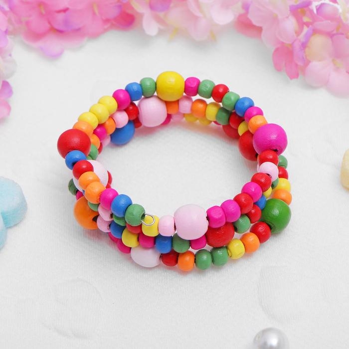 Браслет-пружинка детский &laquo;Выбражулька&raquo; бусинки, три ряда, цветной