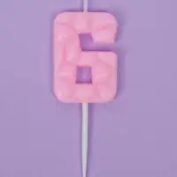 Свеча для торта &laquo;Цифра 6&raquo;, светло-розовая