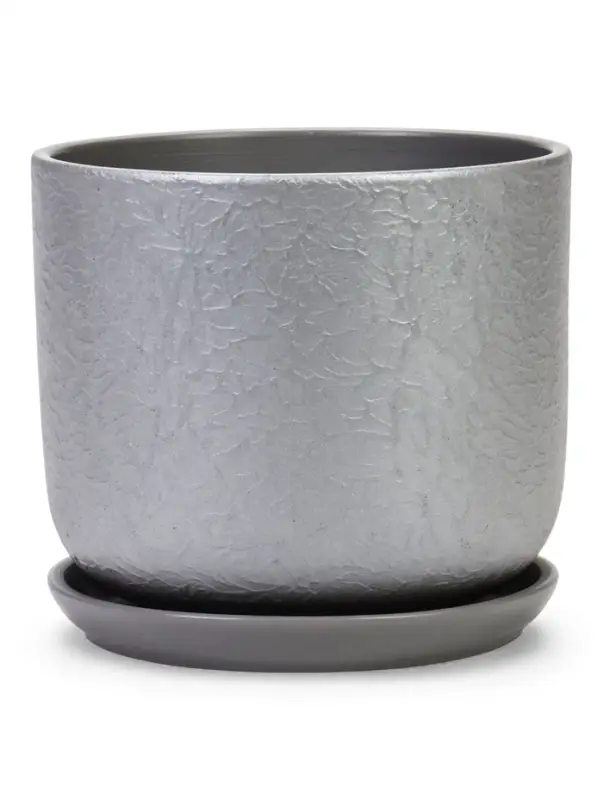 Горшок цветочный с поддоном 3 л, d18/h15,5 см серый керамика, "Перл" (М)