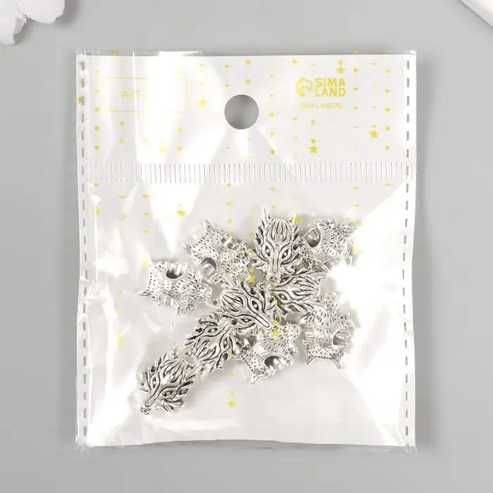 Бусина для творчества металл "Волк" серебро 1,3х1,8 см