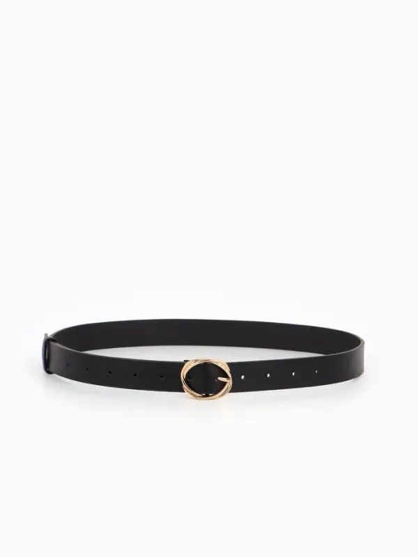 Ремень жен 05-01-01-01, Июнь2510, 2,9*0,3*110 см, без винта, пряж золото, 1 прокол, черный   1090314