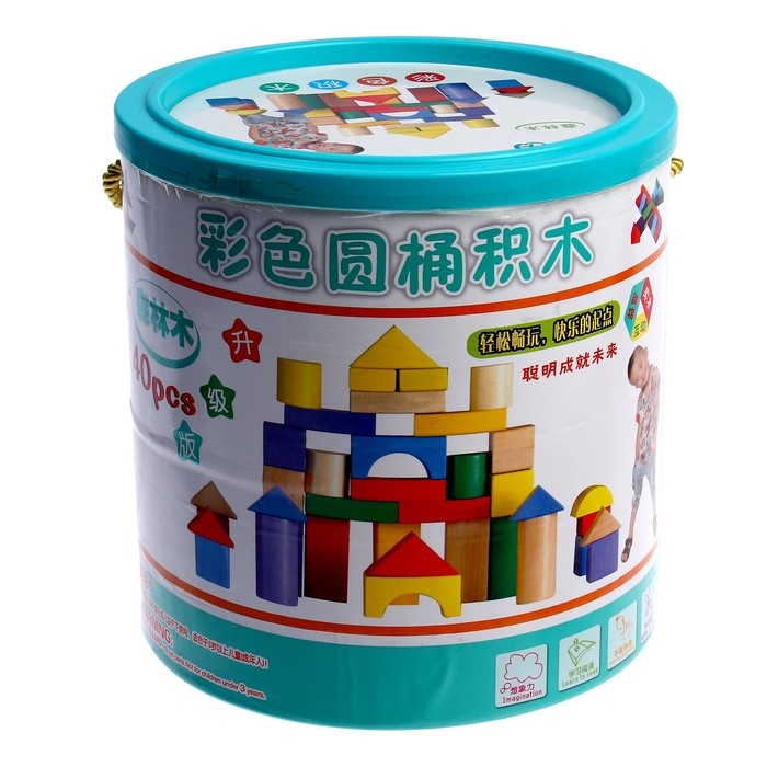 Деревянный конструктор в банке, 40 деталей, 20 &times; 18 &times; 18 см