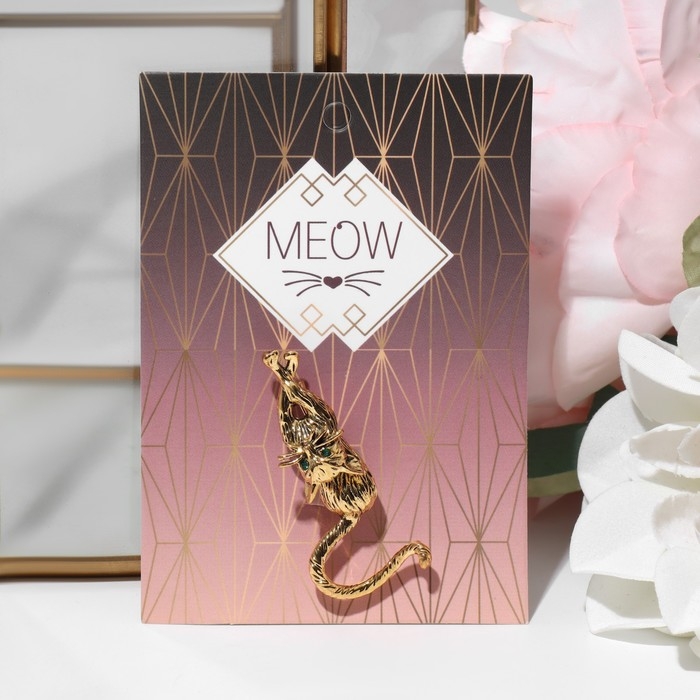 Брошь «Кошка грациозная», цвет зелёный в чернёном золоте Брошь «Кошка грациозная», цвет зелёный в чернёном золоте