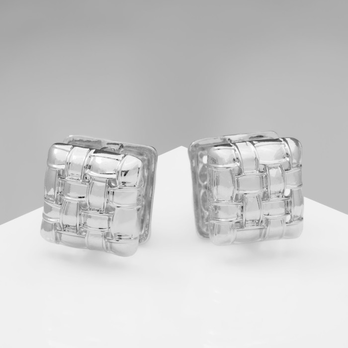 Серьги металл «Аккорд» плетение, квадрат, цвет серебро Серьги металл «Аккорд» плетение, квадрат, цвет серебро